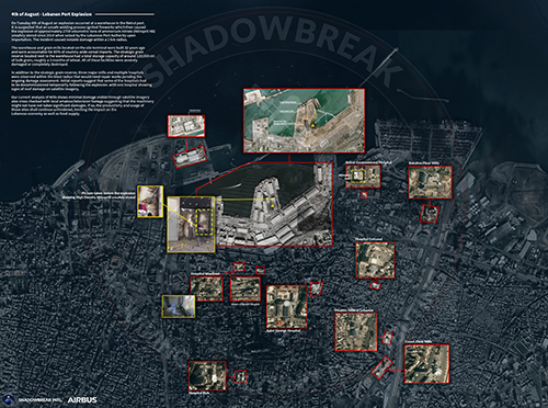 Airbus satellite imagery of Beirut harbour with analysis by ShadowBreak